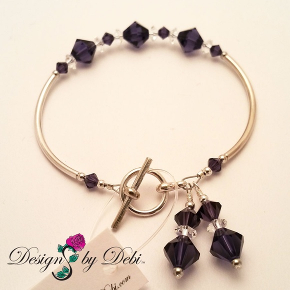 Purple Swarovski Crystal Silver Toggle Bracelet - Picture 2 of 5